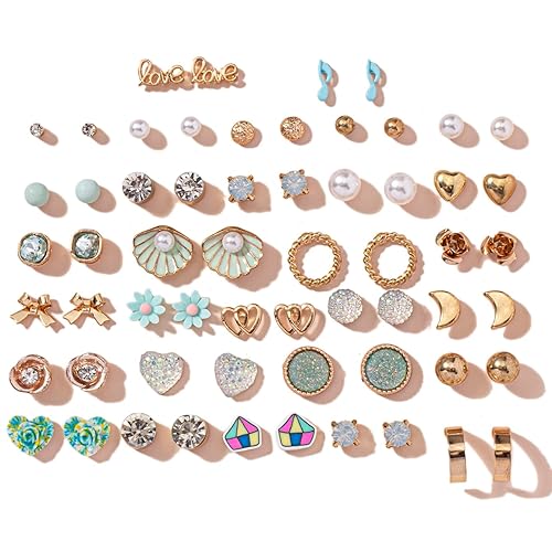 Shining Diva Fashion 30 Pairs Combo Set Latest Stylish Crystal Pearl Earrings for Women and Girl